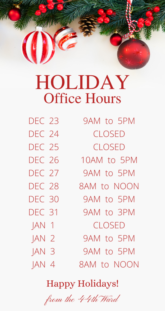 Holiday Office Hours 2019 | Alderman Bennett Lawson – 44th Ward Chicago